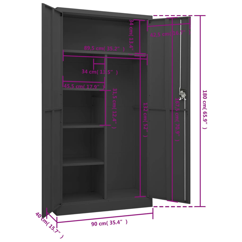 lukustatav hoiukapp, antratsiit, 90 x 40 x 180 cm, teras