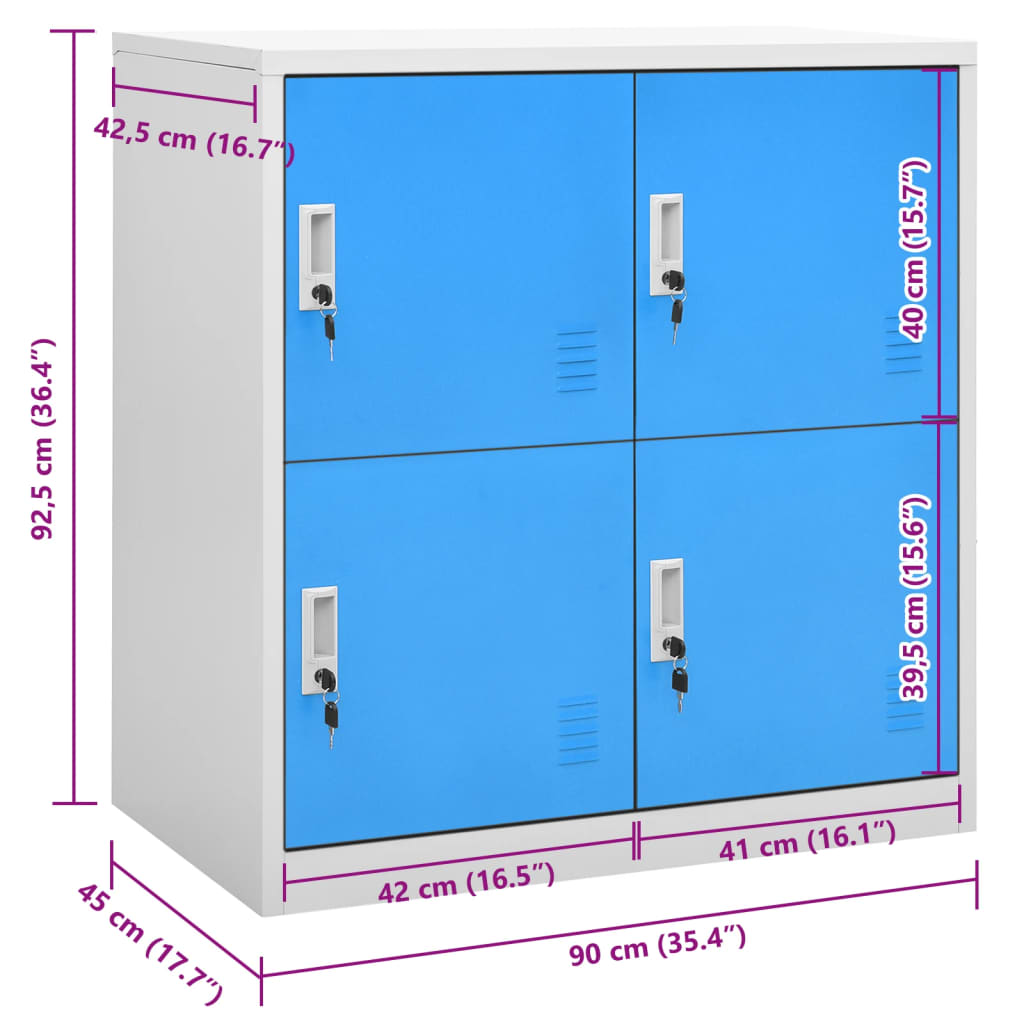 Запираемый шкаф для хранения вещей, светло-серый и синий, 90x45x92,5 см, сталь