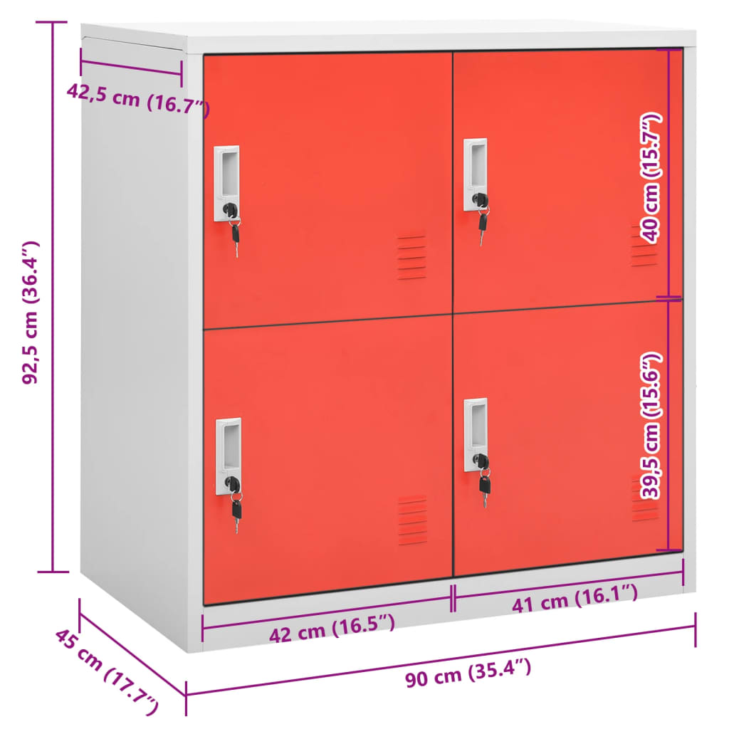 lukustatav hoiukapp, helehall ja punane, 90x45x92,5 cm, teras