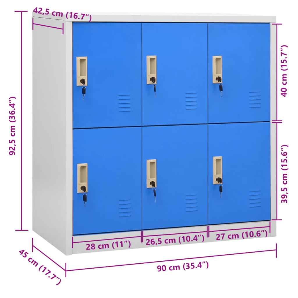 Запираемый шкаф для хранения вещей, светло-серый и синий, 90x45x92,5 см, сталь