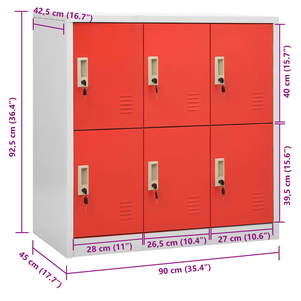 lukustatav hoiukapp, helehall ja punane, 90x45x92,5 cm, teras