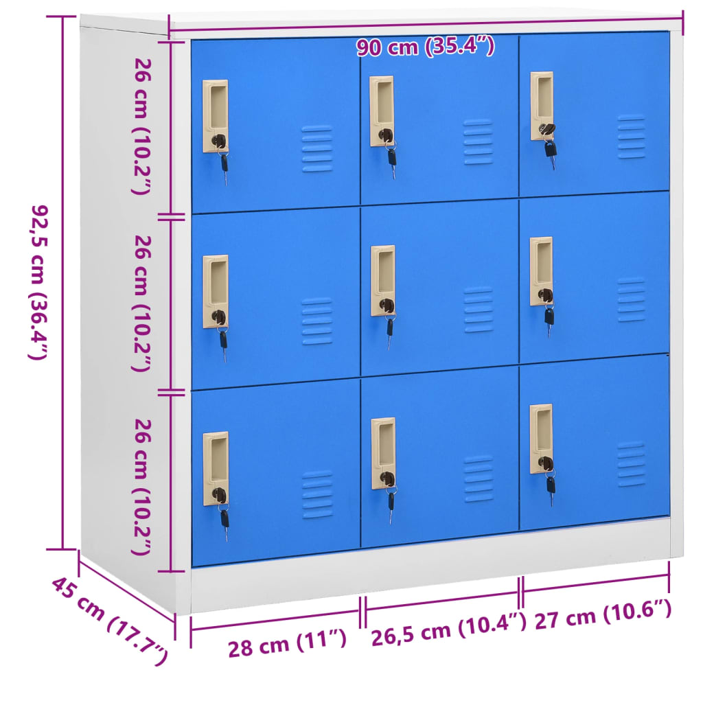 lukustatav hoiukapp, helehall ja sinine, 90x45x92,5 cm, teras