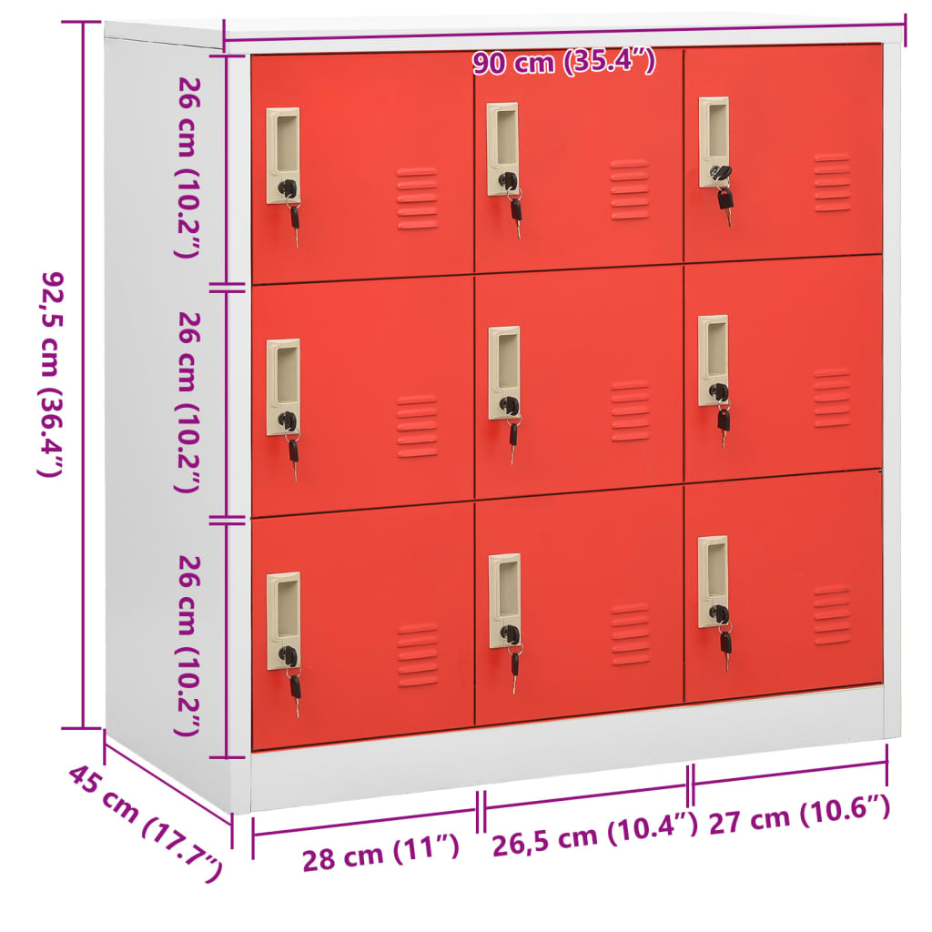 lukustatav hoiukapp, helehall ja punane, 90x45x92,5 cm, teras