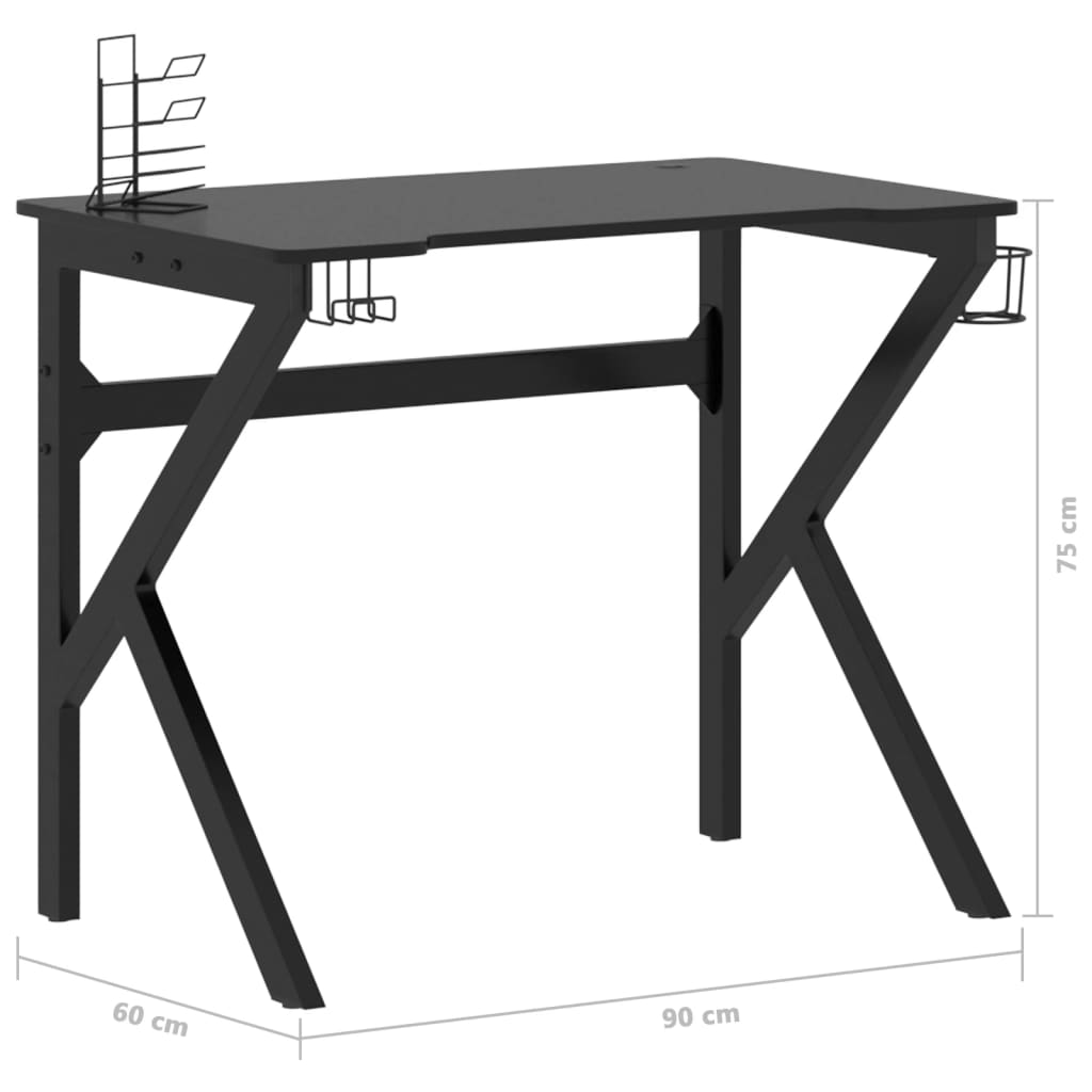 Игровой компьютерный стол с К-образными ножками, черный, 90x60x75 см