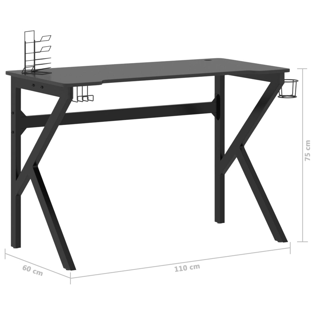 Игровой компьютерный стол с К-образными ножками, черный, 110x60x75 см