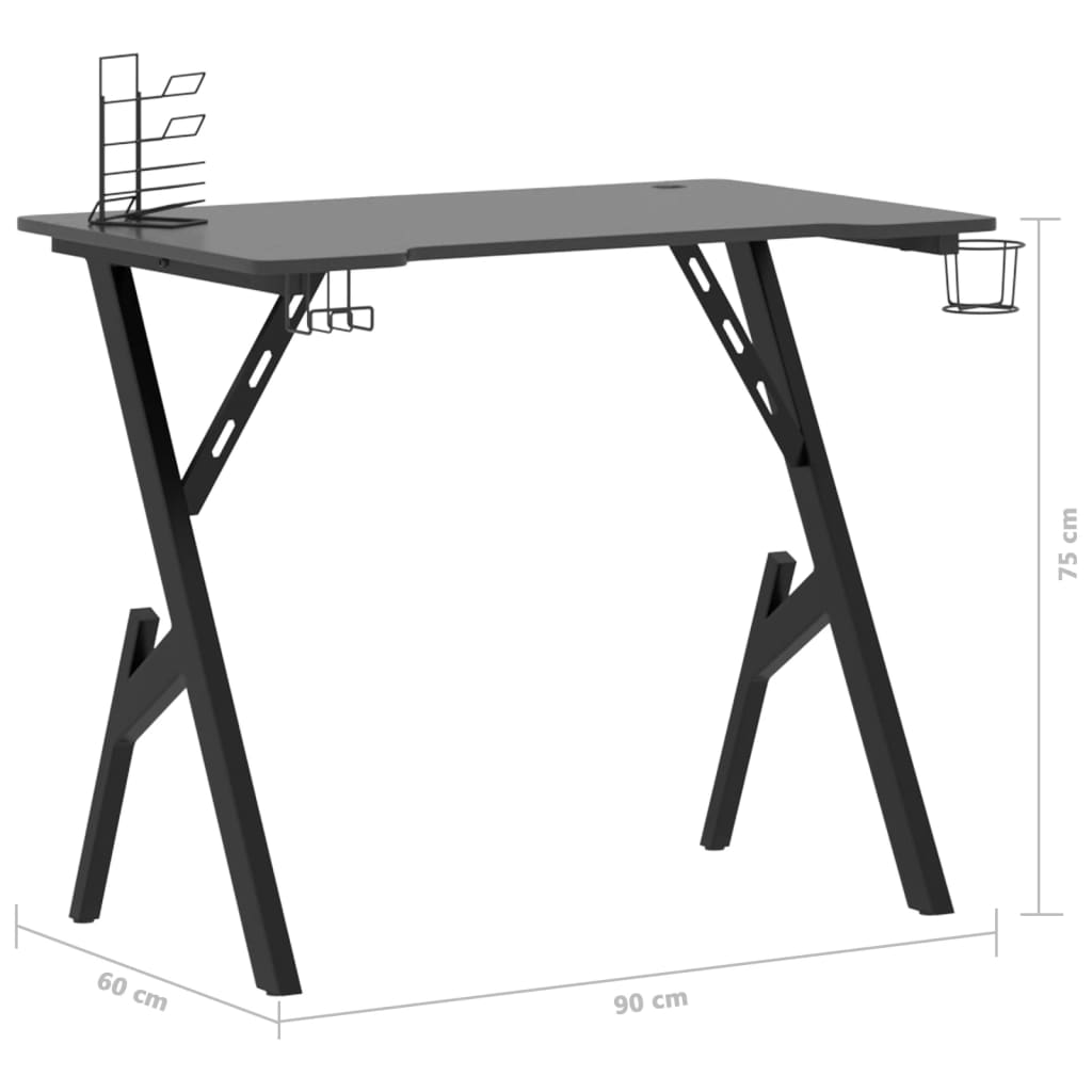 Игровой компьютерный стол с Y-образными ножками, черный, 90x60x75 см