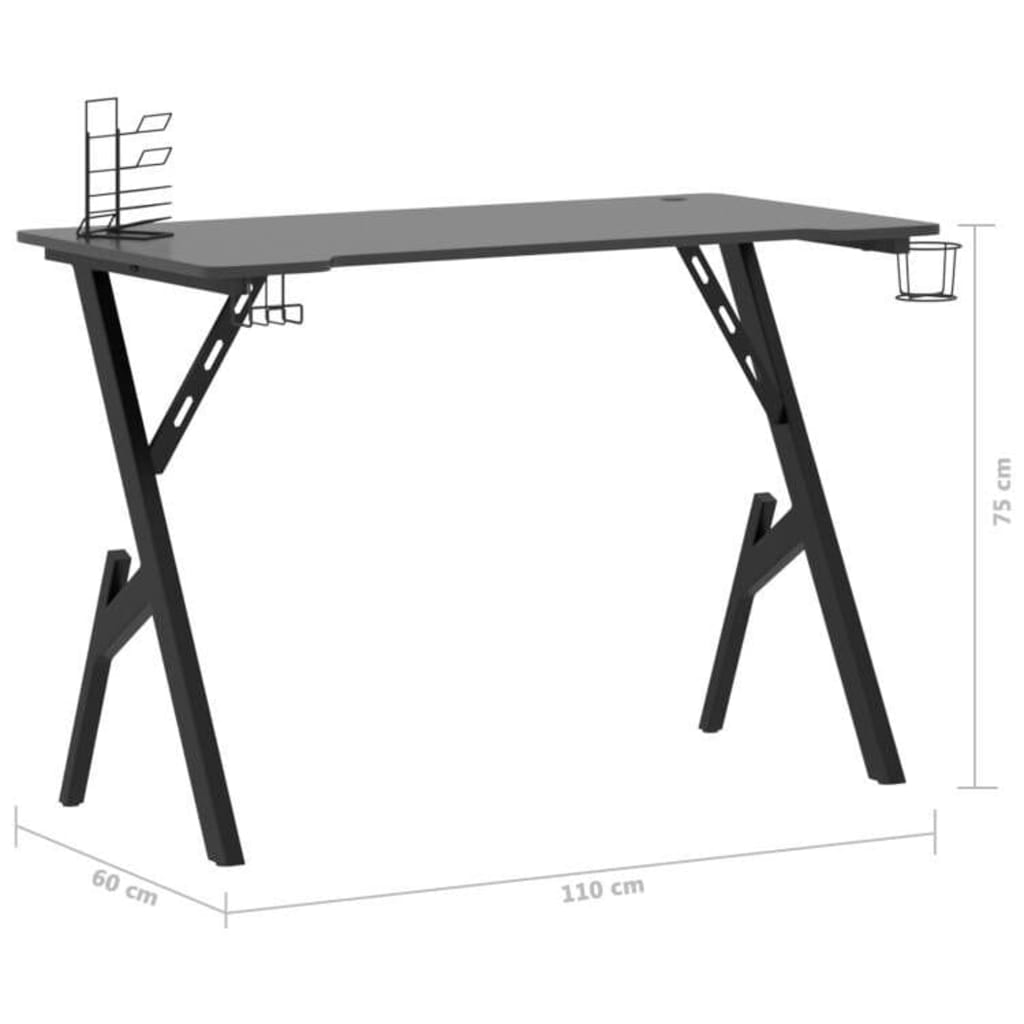 Игровой компьютерный стол с Y-образными ножками, черный, 110x60x75 см