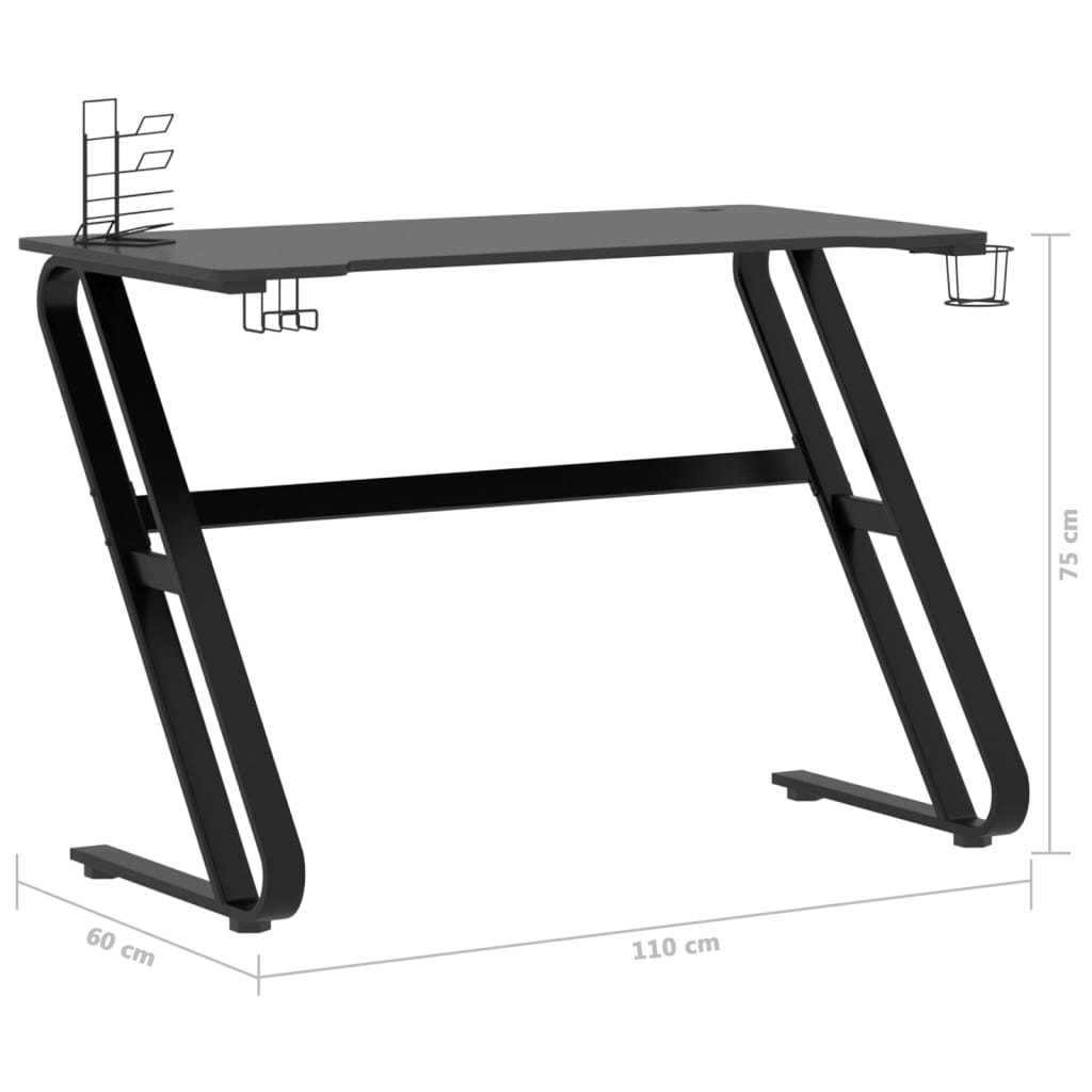 mänguri arvutilaud ZZ-jalgadega, must, 110x60x75 cm