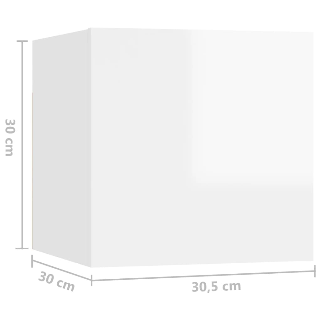 тумбочки прикроватные 2 шт., глянцевые белые 30,5x30x30 см, ДСП