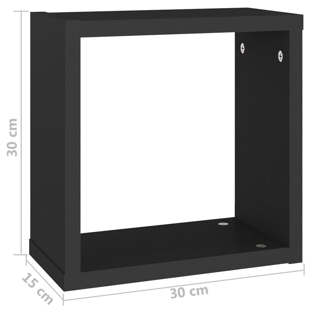 kuubikukujulised seinariiulid 2 tk, must, 30 x 15 x 30 cm