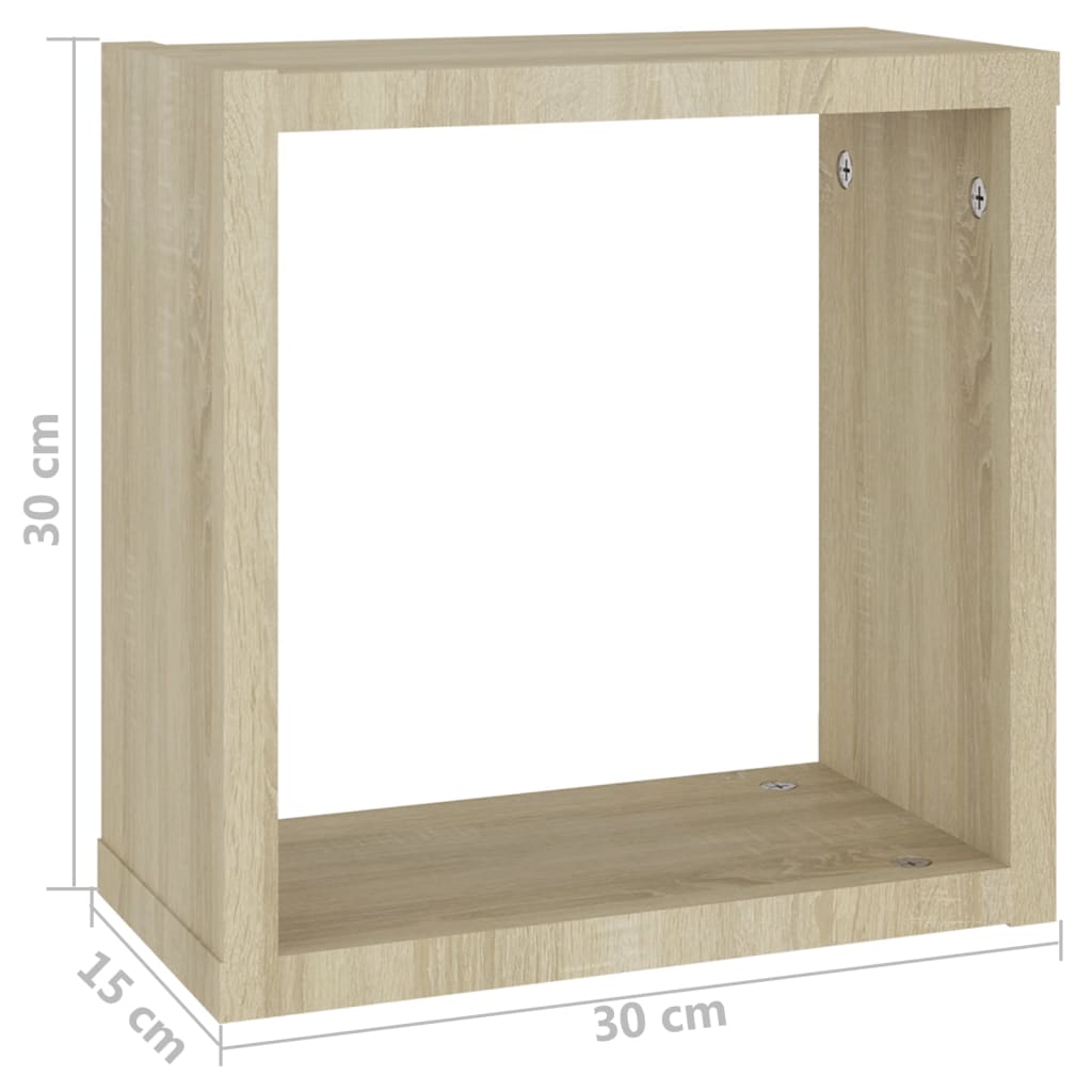 kuubikukujulised seinariiulid 2 tk, Sonoma tamm, 30x15x30 cm