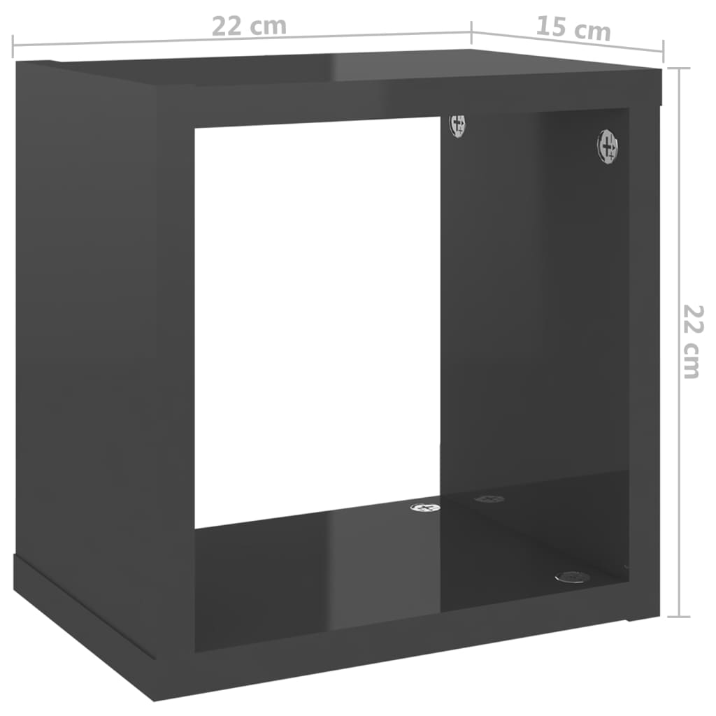 Полки настенные кубические 6 шт. глянцевые серые 22x15x22 см