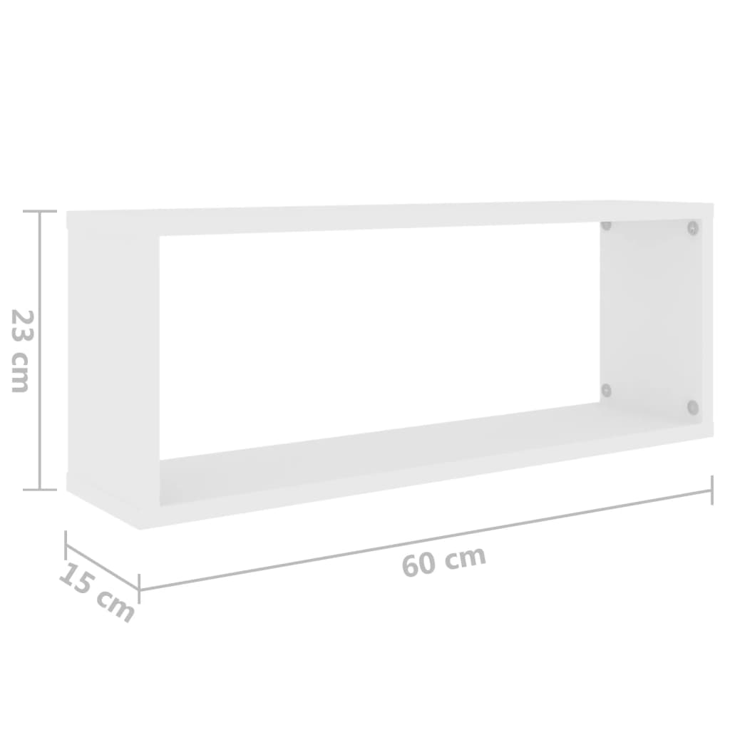 kuubikukujulised seinariiulid 2 tk, valge, 60x15x23cm tehispuit