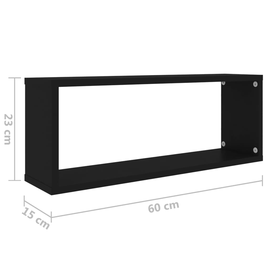 Полки настенные кубические 2 шт., черные, 60x15x23 см, искусственное дерево