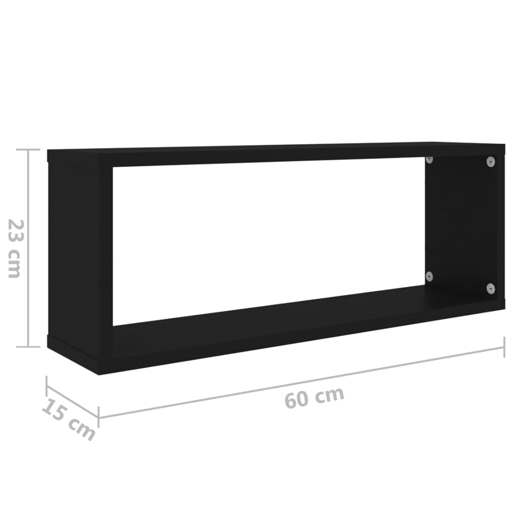 Полки настенные кубические 4 шт., черные, 60x15x23 см, искусственное дерево