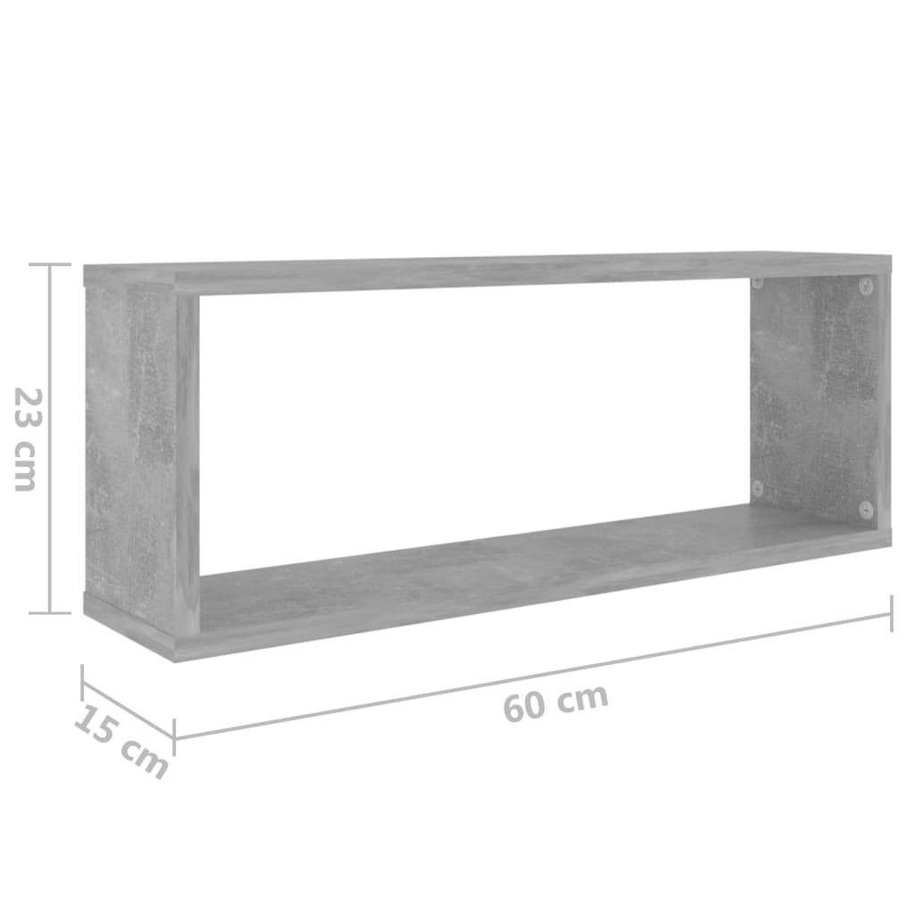 kuubikukujulised seinariiulid 2 tk, betoonhall, 60x15x23 cm