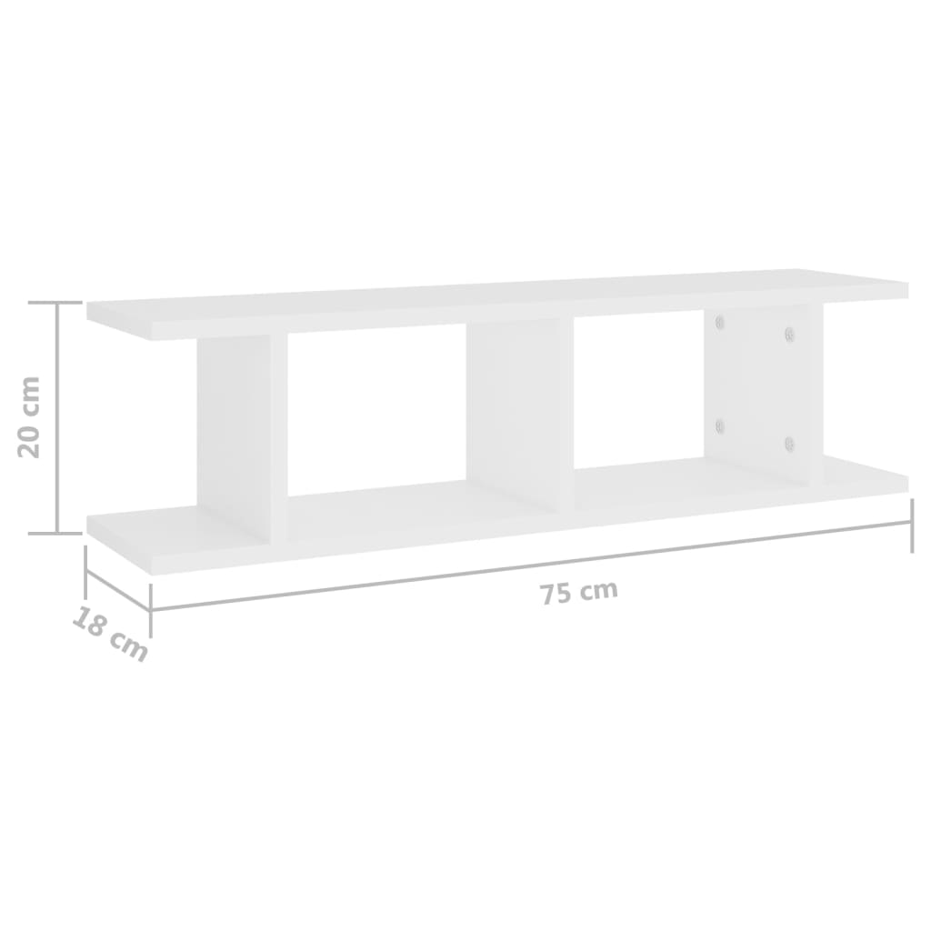 настенные полки 2 шт., белые, 75x18x20 см, искусственное дерево