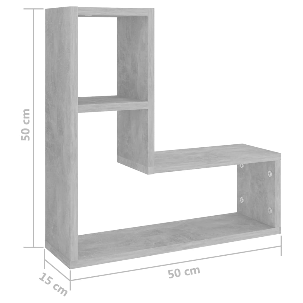 настенные полки 2 шт., бетонно-серый, 50 x 15 x 50 см, искусственное дерево