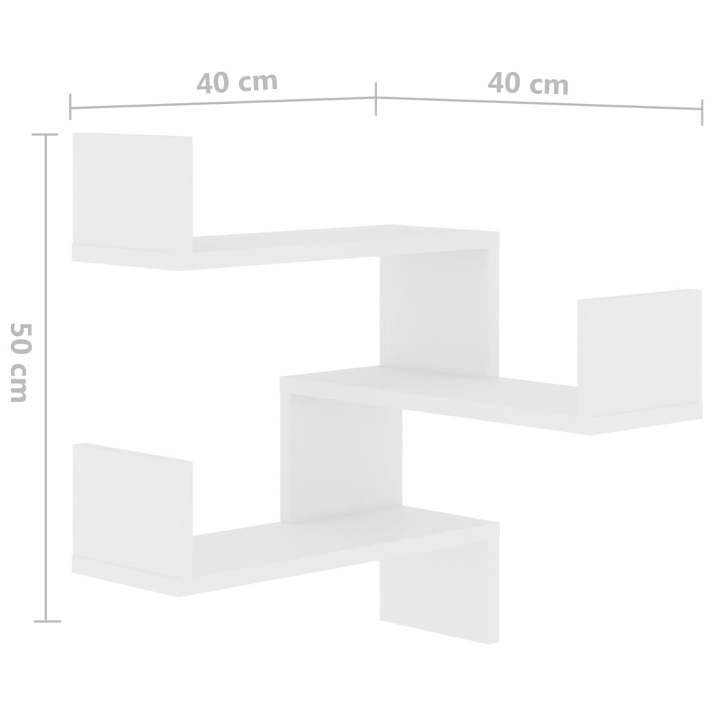 Полки настенные угловые 2 шт., белые, 40x40x50 см, искусственное дерево