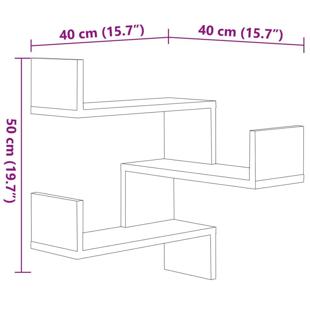 Полки настенные угловые 2 шт., белые, 40 x 40 x 50 см, искусственное дерево