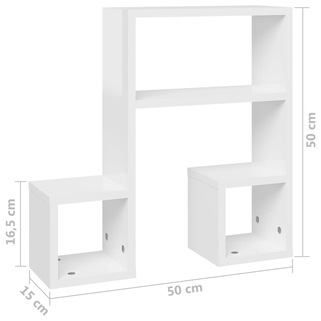 настенные полки 2 шт., глянцевые белые, 50x15x50 см, искусственное дерево