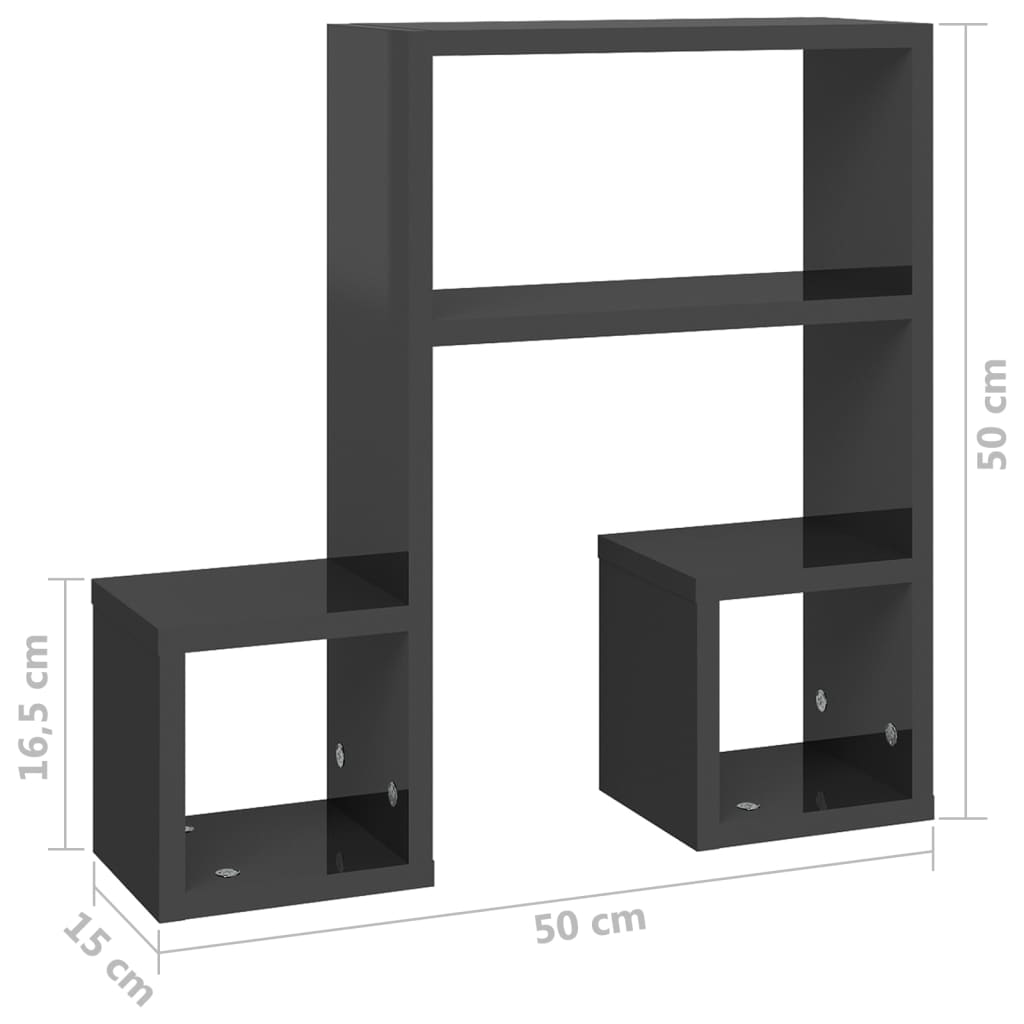 настенные полки 2 шт., глянцевые серые, 50x15x50 см, искусственное дерево