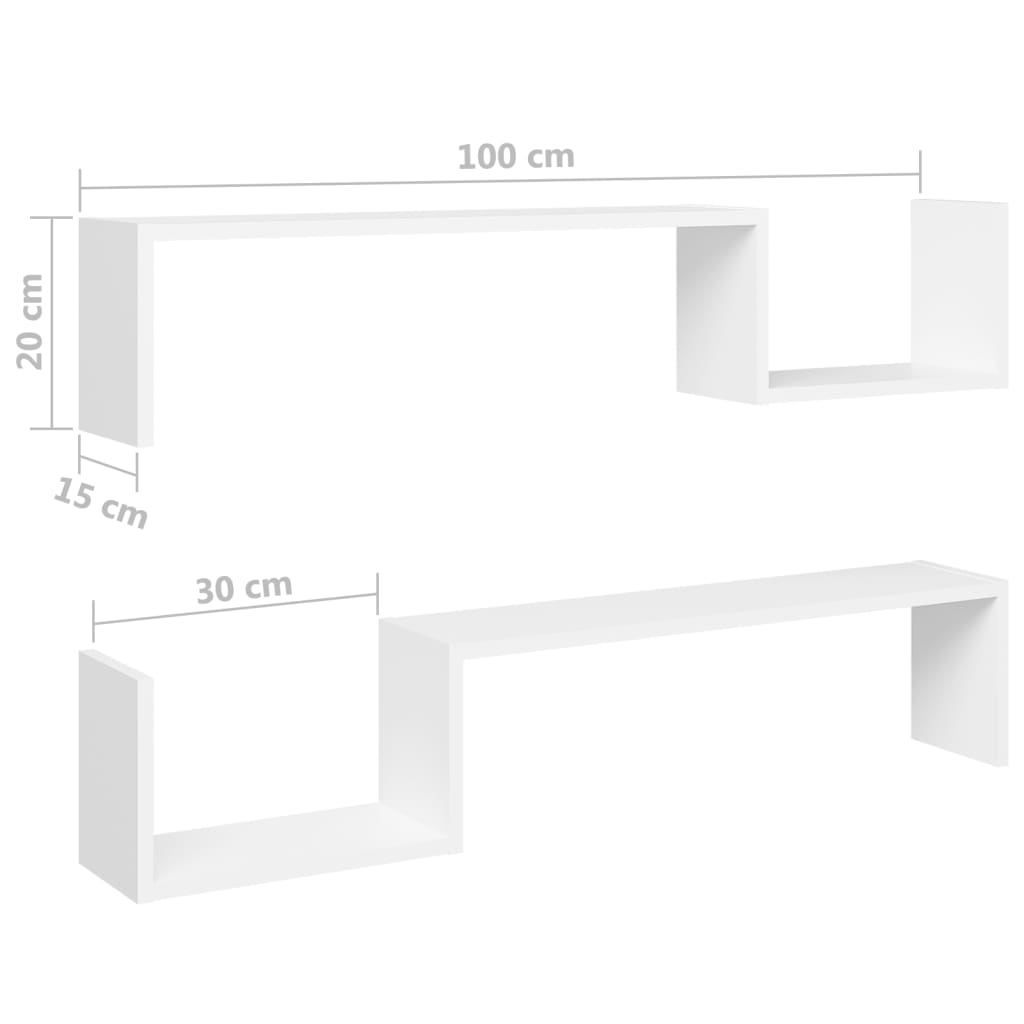 Полки настенные 2 шт., белые, 100x15x20 см, искусственное дерево