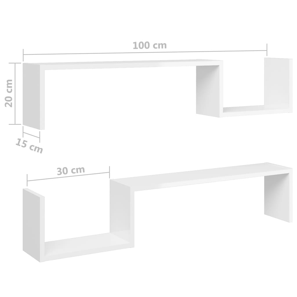 Полки настенные 2 шт., белые, 100x15x20 см, искусственное дерево