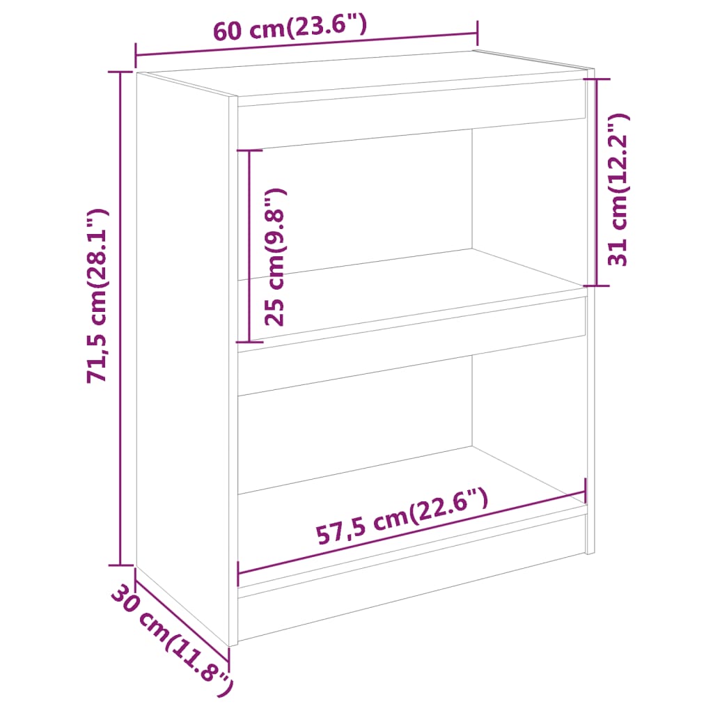 книжная полка/разделитель комнаты, белая 60 x 30 x 71,5 см, массив сосны