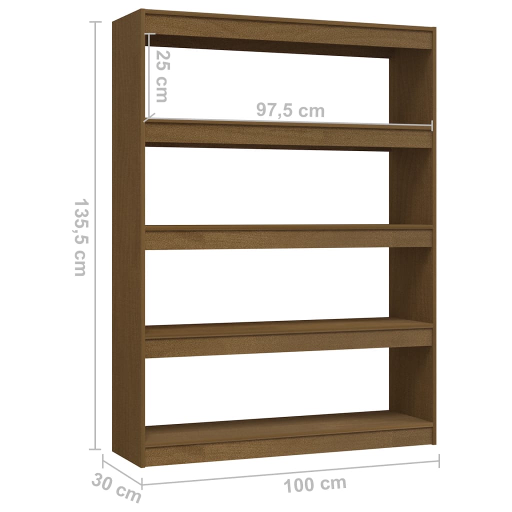 Книжная полка/разделитель комнаты, медово-коричневый, 100x30x135,5 см, сосна