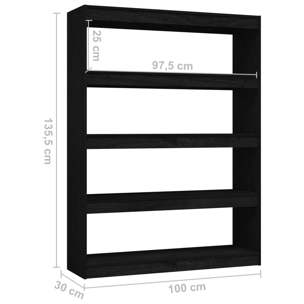 raamaturiiul/ruumijagaja, must, 100x30x135,5 cm, täismännipuit