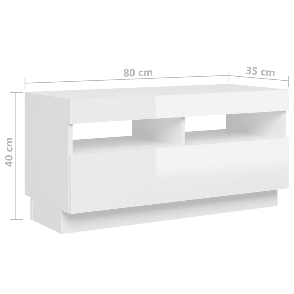 Тумба под телевизор со светодиодной подсветкой, глянцевая белая, 180 x 35 x 40 см