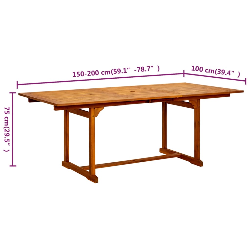 Садовый обеденный стол (150-200) x 100 x 75 см, древесина акации