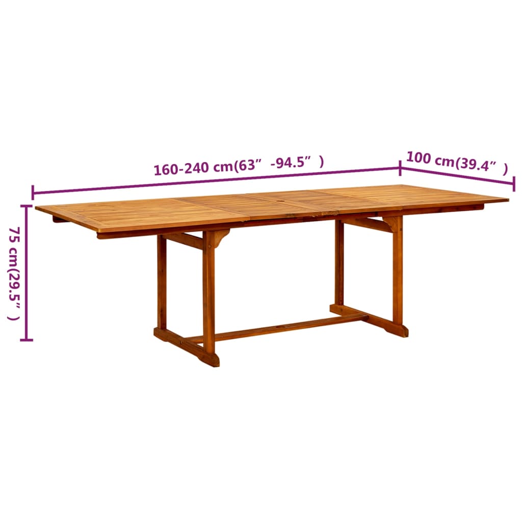 Садовый обеденный стол (160-240) x 100 x 75 см, древесина акации