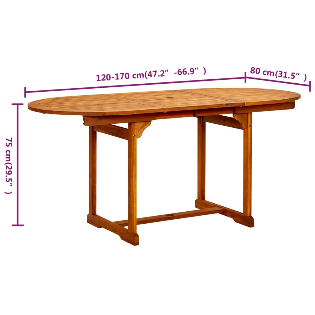 Садовый обеденный стол, (120-170) x 80 x 75 см, древесина акации