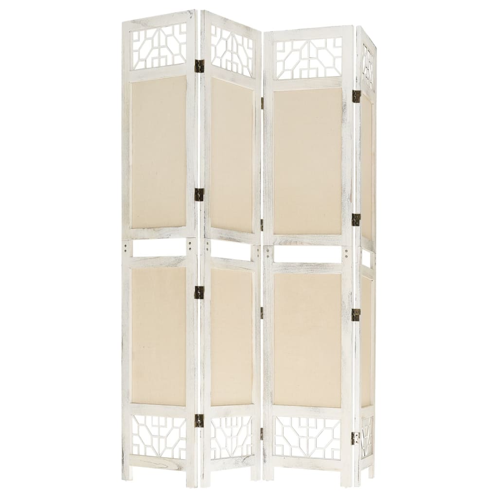 338559 vidaXL 4-Panel Room Divider Cream 140x165 cm Fabric