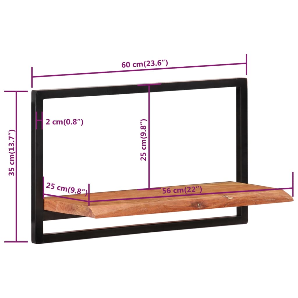 настенные полки 2 шт., 60x25x35 см, прочная древесина акации