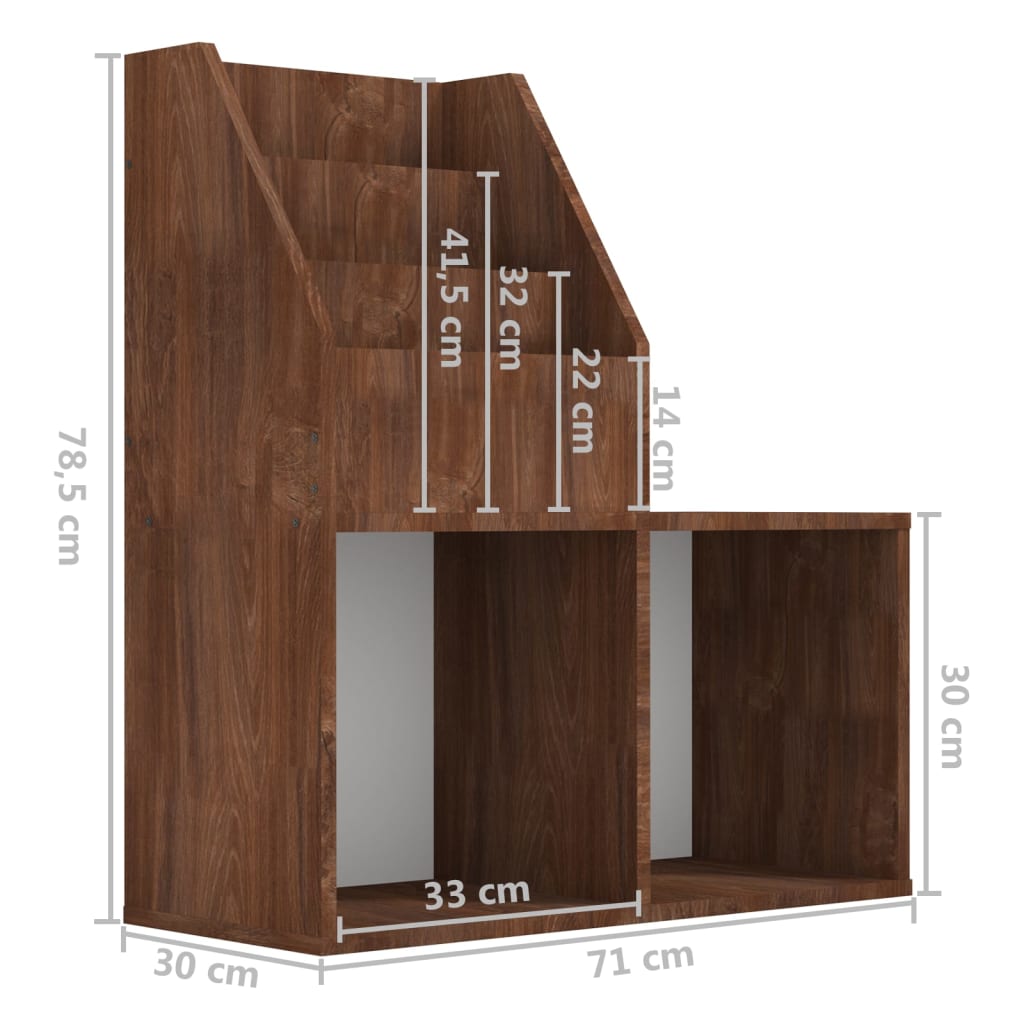 Детская журнальная стойка, коричневый дуб, 71 x 30 x 78,5 см, искусственное дерево