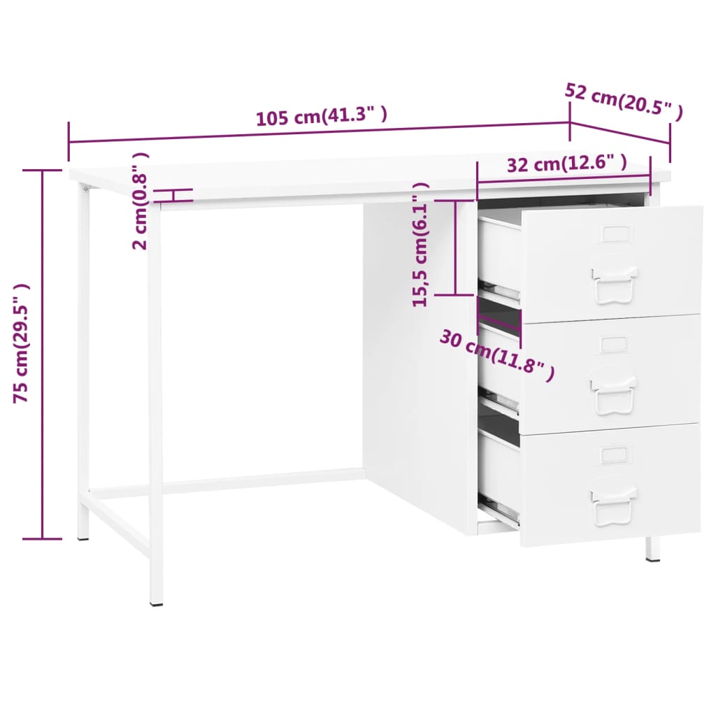 industriaalne sahtlitega valge 105x52x75 cm teras