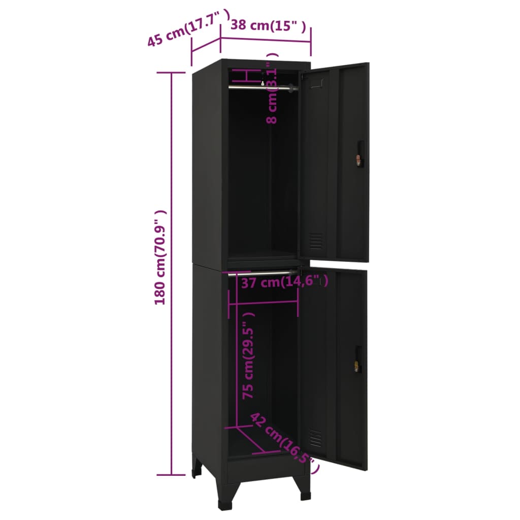 lukustatav hoiukapp, must, 38 x 45 x 180 cm, teras