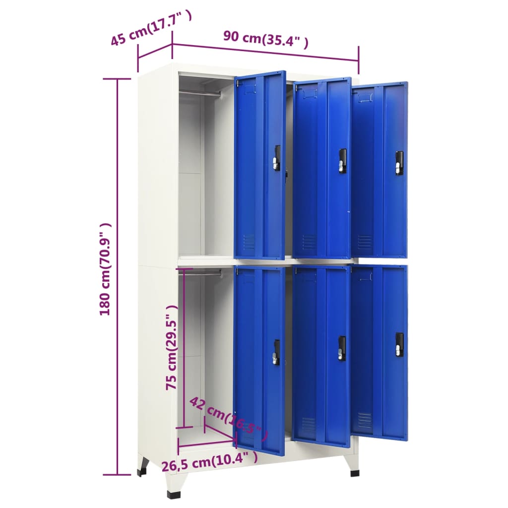 lukustatav hoiukapp, hall ja sinine, 90 x 45 x 180 cm, teras