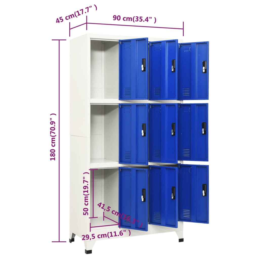 lukustatav hoiukapp, hall ja sinine, 90 x 45 x 180 cm, teras