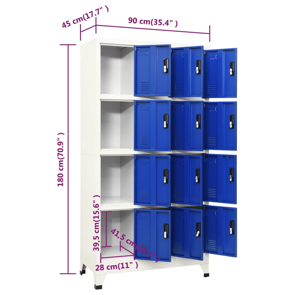 lukustatav hoiukapp, hall ja sinine, 90 x 45 x 180 cm, teras