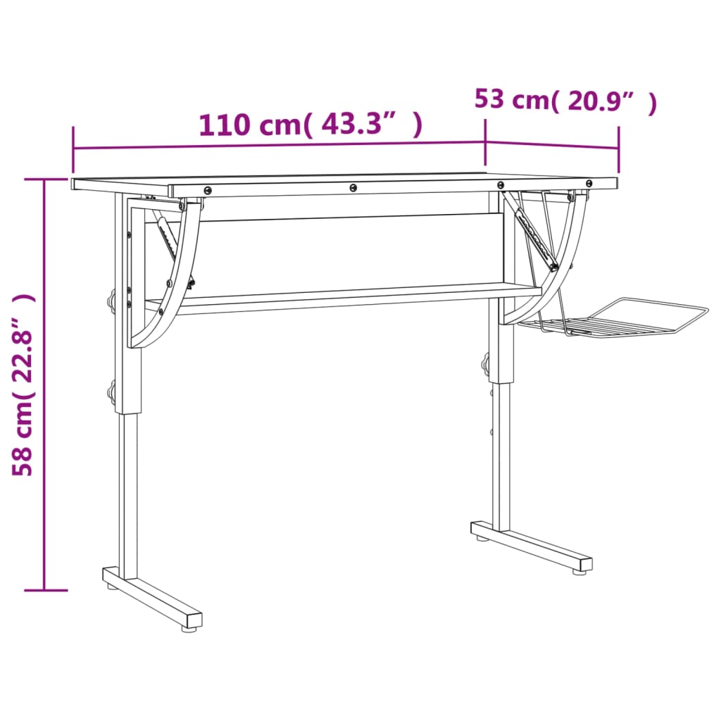 käsitöölaud, Sonoma tamm ja hall 110x53x(58–87) cm puit, teras