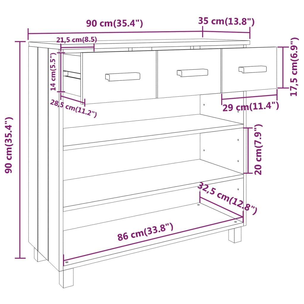 Консольный столик "HAMAR", белый, 90x35x90 см, сосна