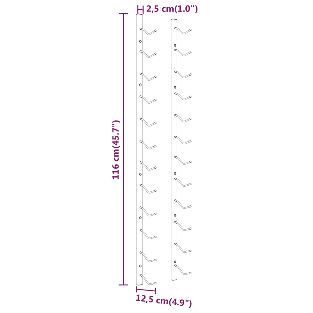 seinale kinnitatav veiniriiul 12 pudelile 2 tk, valge, raud