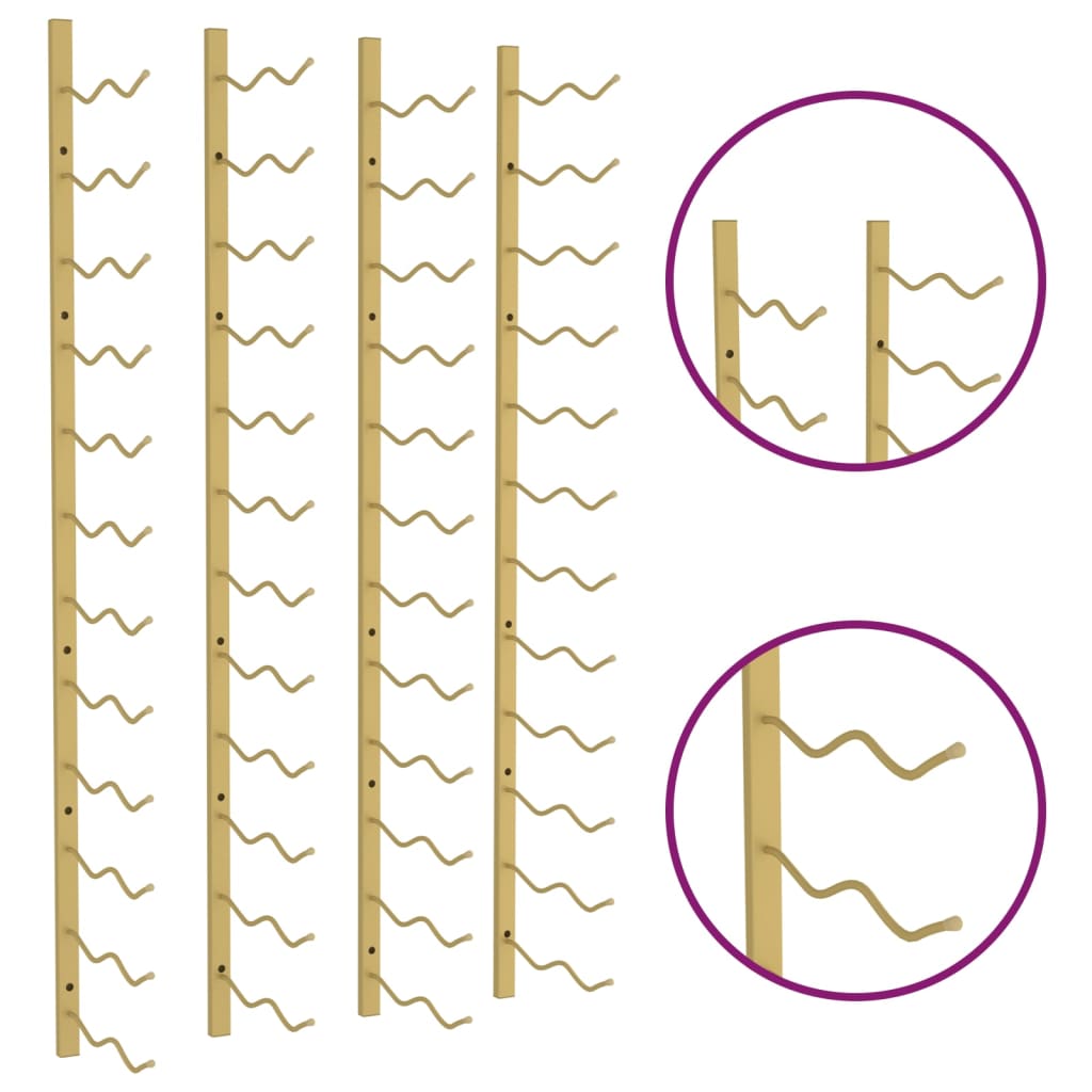 Настенная винная стойка на 24 бутылки 2 шт, золотистое железо