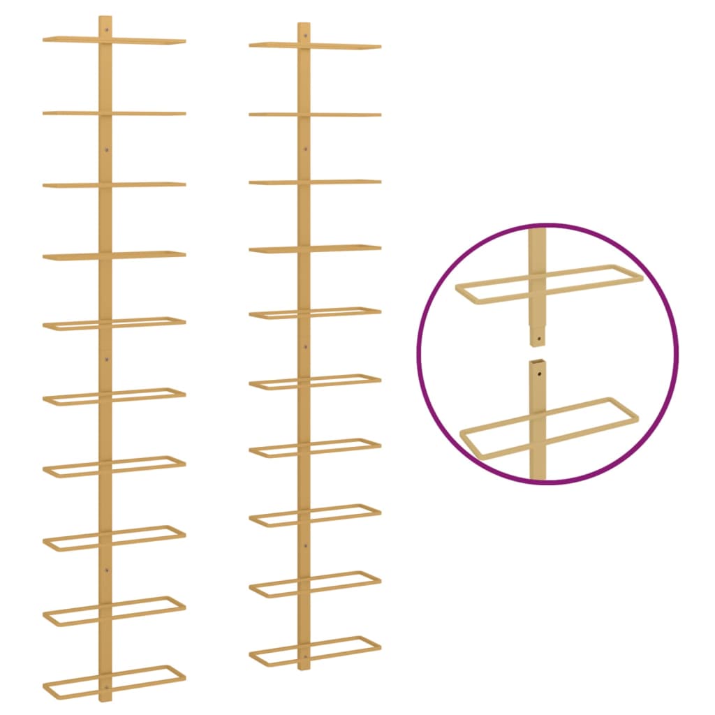 Настенная винная стойка на 10 бутылок, 2 шт., золото, металл