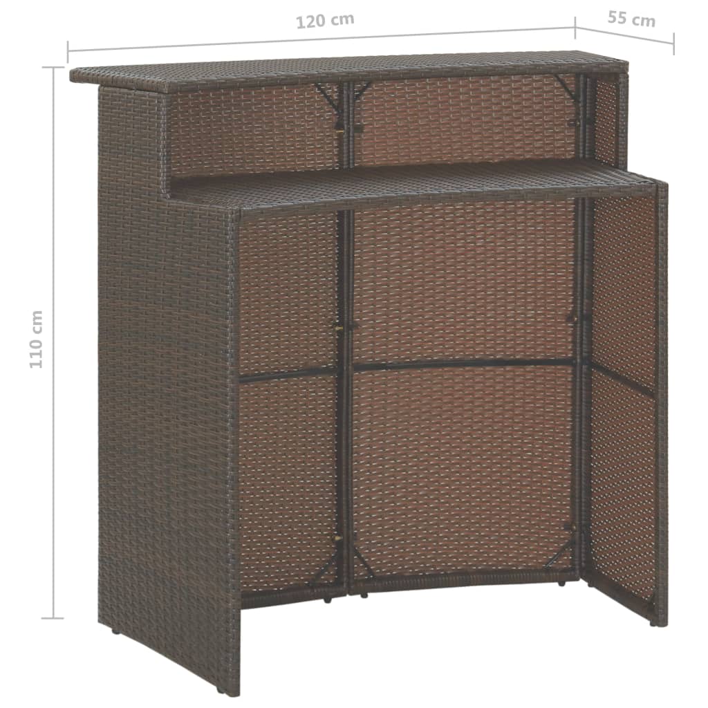 3-osaline aiabaari komplekt patjadega, polürotang, pruun