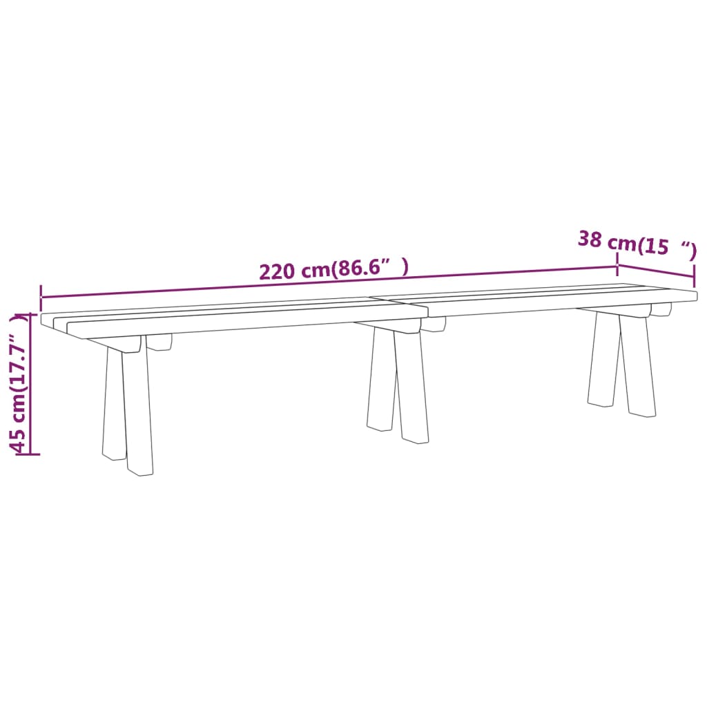 aiapink, 220 cm, immutatud männipuit